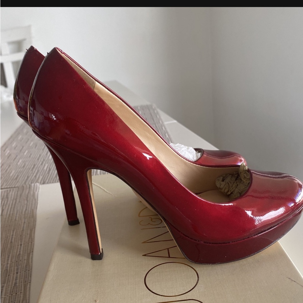 Joan & David Platform Sexy Dress Pump Heels Candy Apple Red Patent Leather Shoes